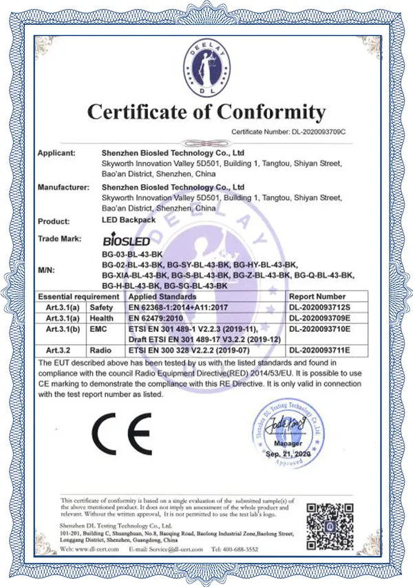 P3.75 Backpack CE Certificate
