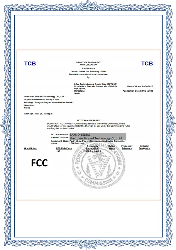 P3.75 Backpack FCC Certificate