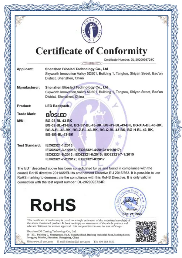 P3.75 Backpack ROHS Certificate