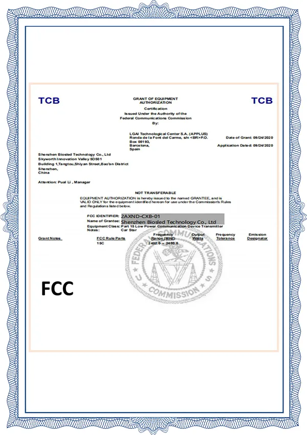 P3 Car Xiaobao No. 1 FCC Certificate
