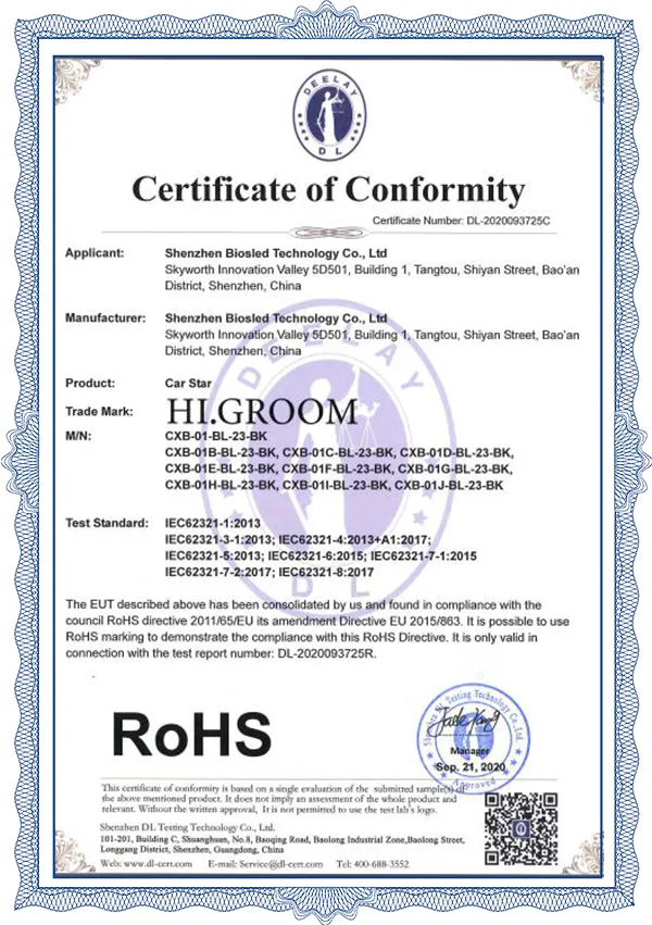 P3 Car Xiaobao No. 1 ROHS Certificate
